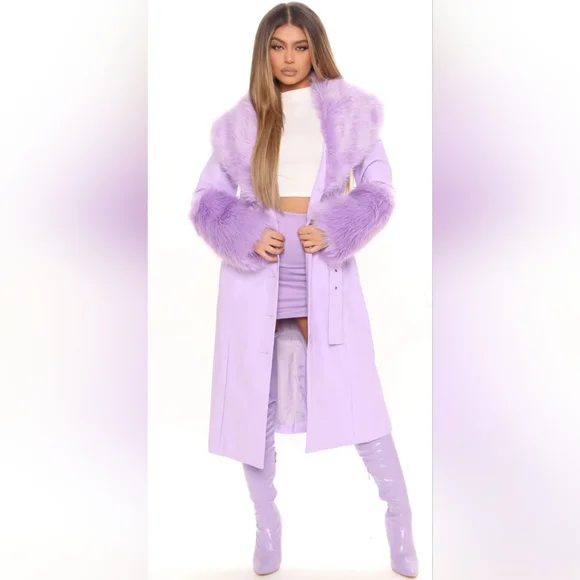 Fashion Nova Lavender Faux Fur Trench Coat - Picture 3 of 7